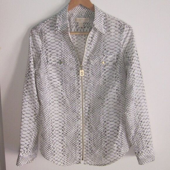 Michael Kors Womens Size XS 34" Bust Zip Up White Snake Print Jacket Top Blazer - Picture 1 of 15